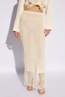 Nanushka cream ‘Lindy’ fringed openwork skirt