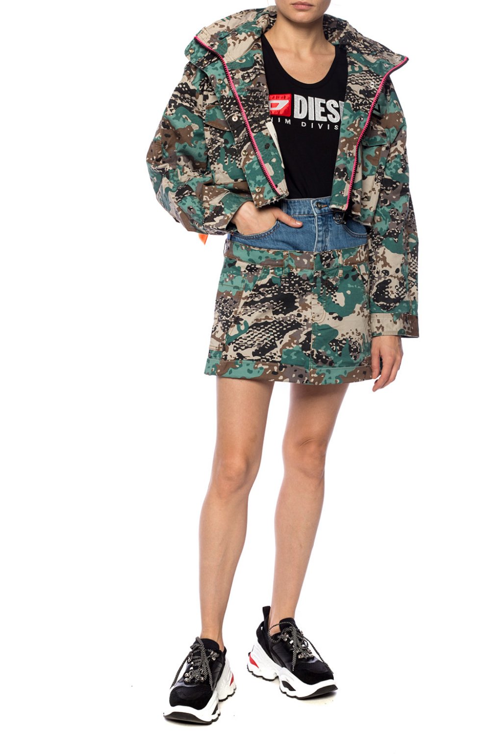 camouflage denim skirt