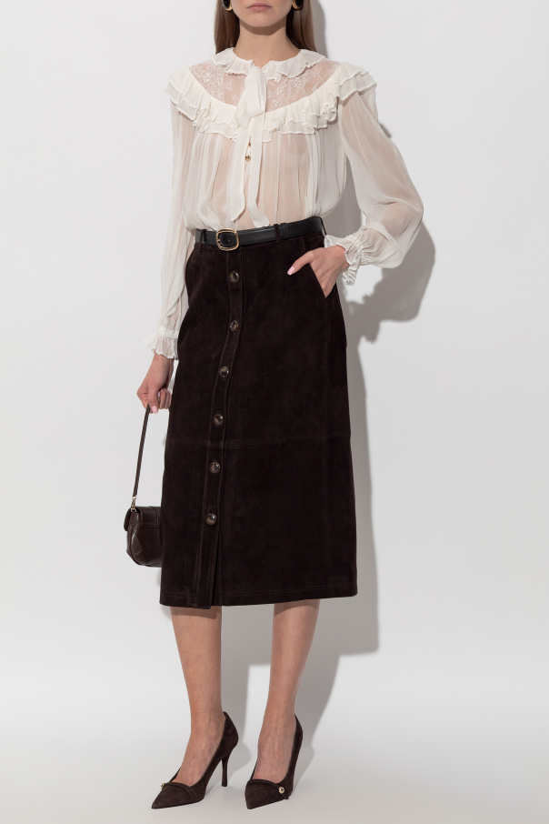Self-Portrait Suede skirt with belt
