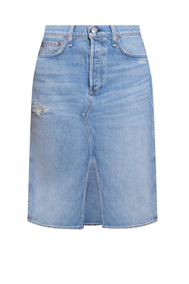 A STEP AHEAD IN STYLISH SHOES  High-waisted denim skirt