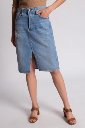 A STEP AHEAD IN STYLISH SHOES  High-waisted denim skirt