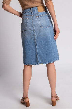 A STEP AHEAD IN STYLISH SHOES  High-waisted denim skirt