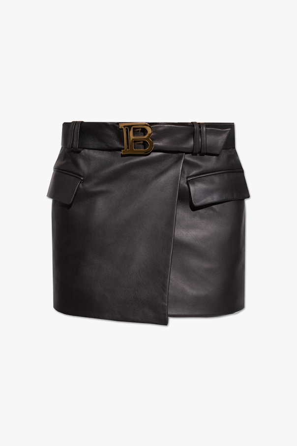 balmain fit Leather skirt