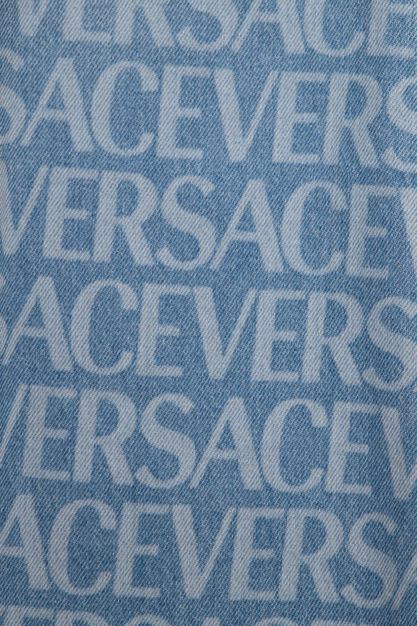 Versace Kids beaded-detailing high-waisted denim shorts Blue