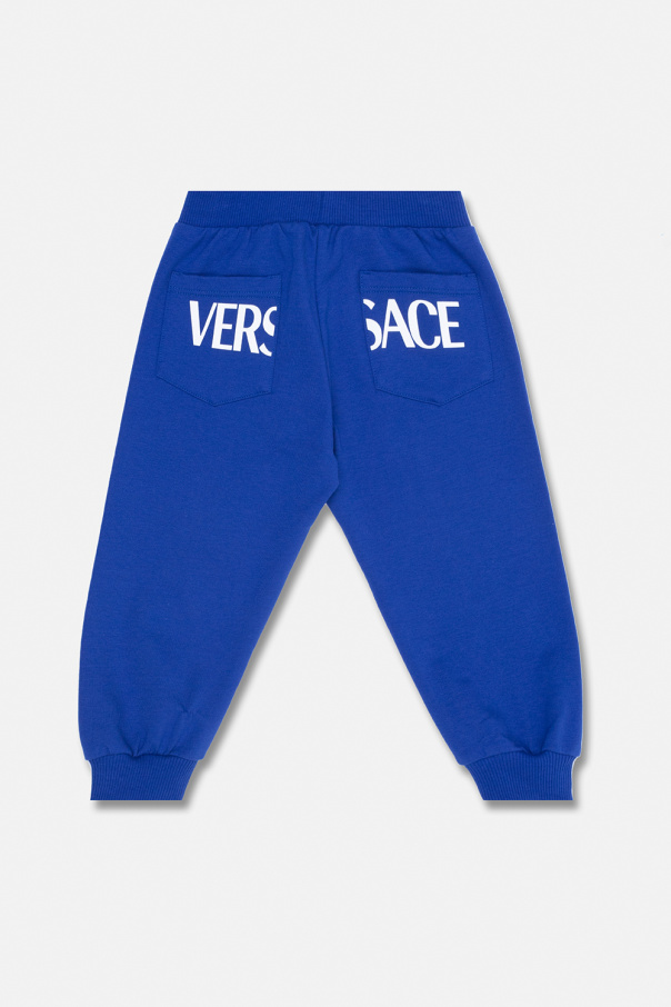 Versace Kids inverted pleat denim shorts Blue