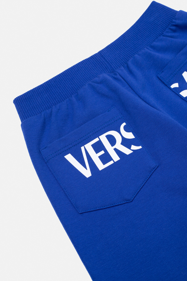 Versace Kids inverted pleat denim shorts Blue