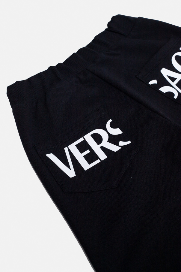 Versace Kids logo-print cotton track shorts Yellow