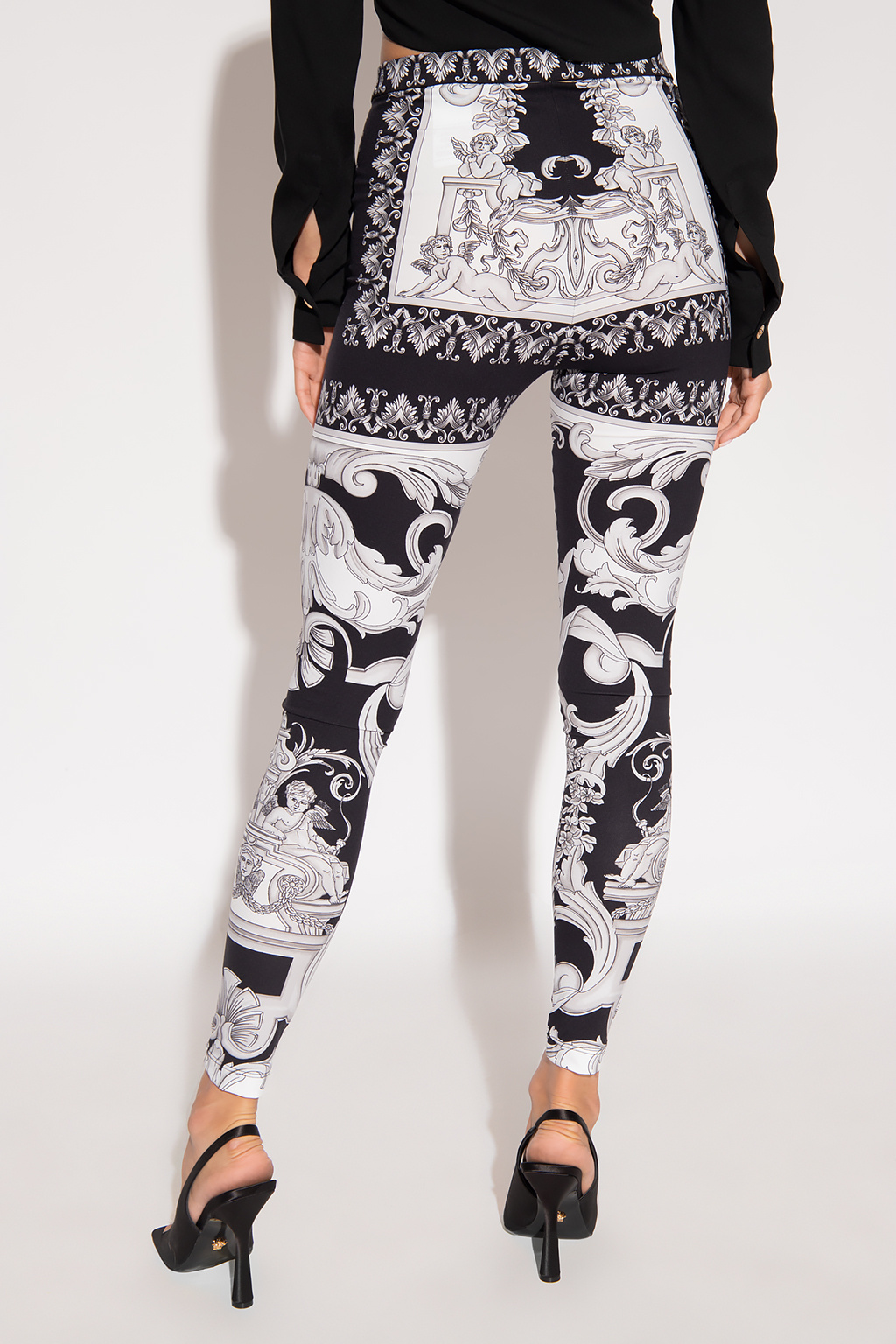 Silver Baroque Embroidery Floral Yoga Leggings for Women with