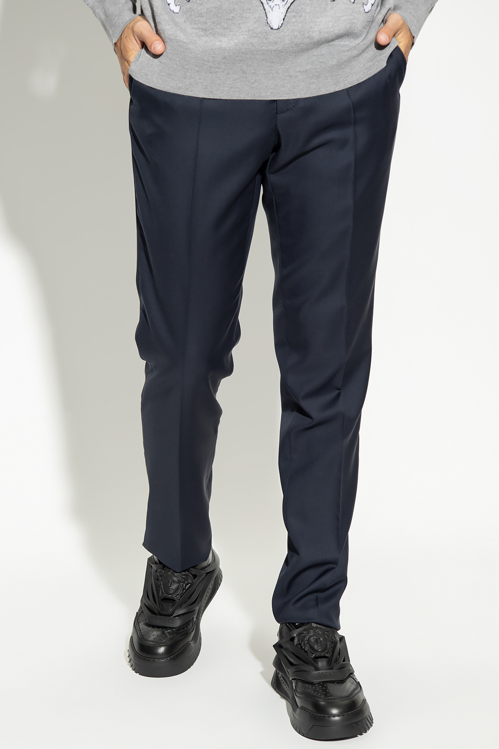 Versace Wool pleat-front Tiered trousers