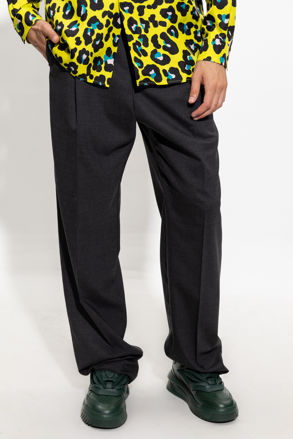 Versace Wool pleat-front trousers