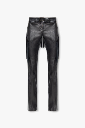 Leather trousers with fringes od Versace