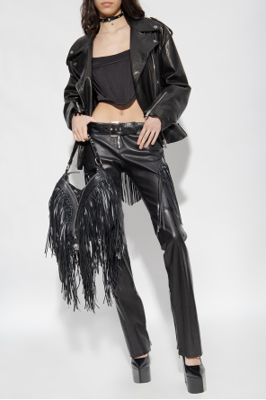 Leather trousers with fringes od Versace