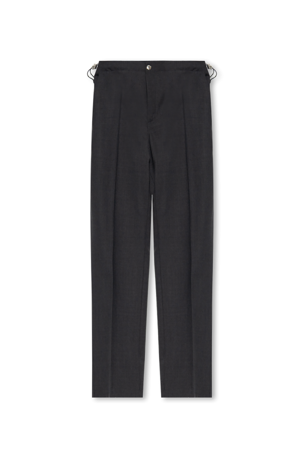 Grey Wool pleat - GenesinlifeShops SM - Seam Detail Pu Capri Cropped  Leggings - front Retrospective trousers Versace