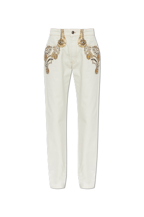 Jeans with shimmering appliqués
