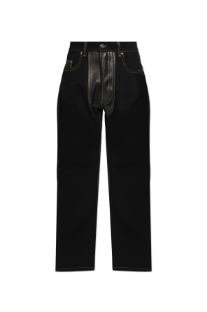 Jeans with leather inserts