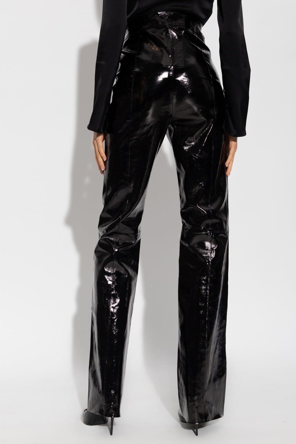 Black patent leather trousers