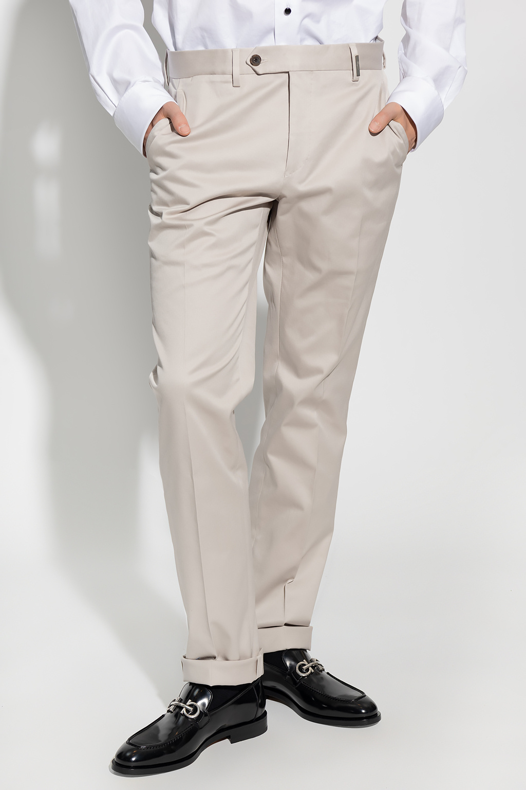 FERRAGAMO Cotton pleat-front trousers
