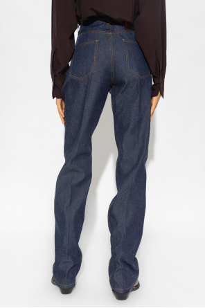 Beckham | Ivory & Blue High-Waisted Patterned Pants