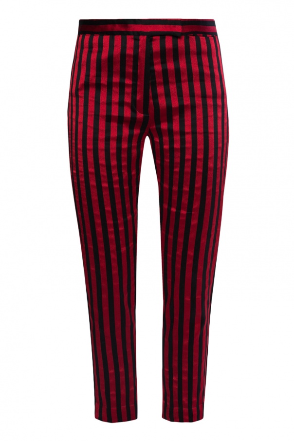 red black striped trousers