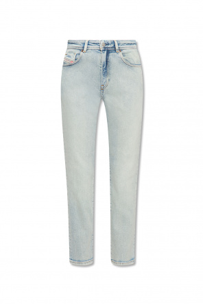 distressed cropped straight leg jeans Blue