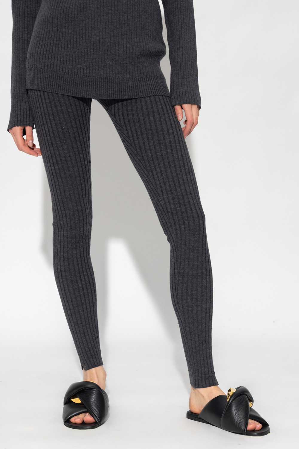 Toteme Charcoal Grey Rib Knit Wool Leggings - S / M (6) – I MISS