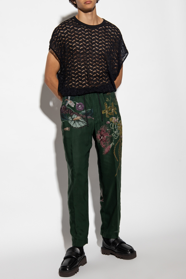 Dries Van Noten Pleat-front trousers with floral pattern