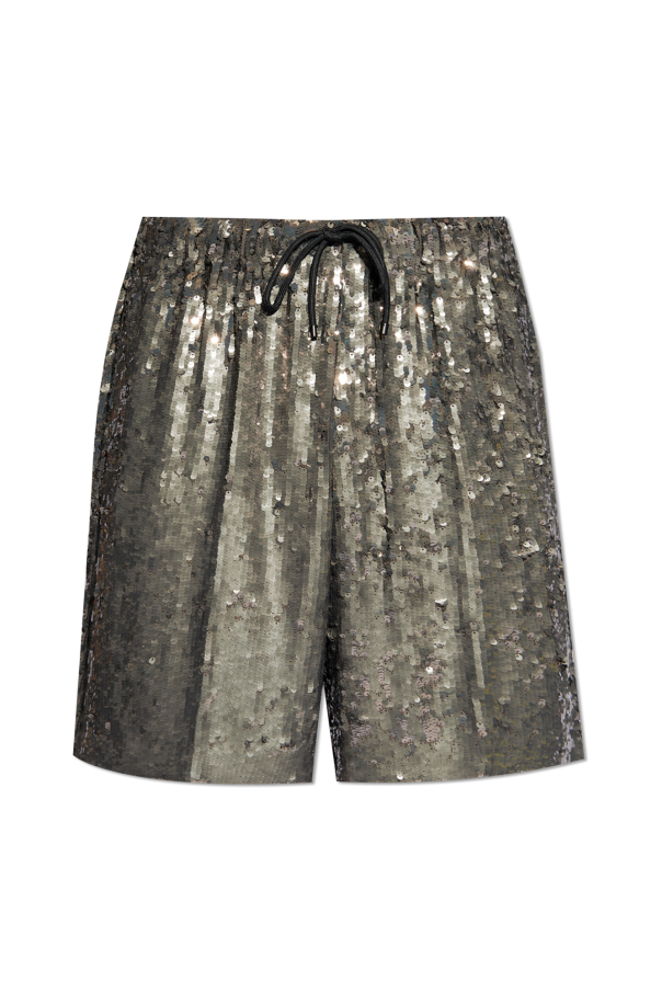 Shorts with sequins od brand, which chose sets in warm beige reminiscent of sunny days, while