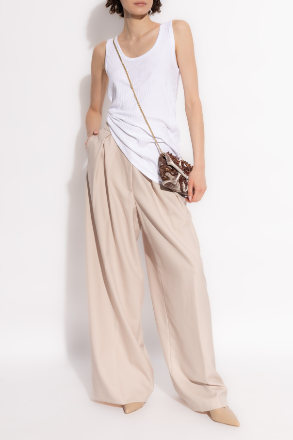 Womens Floral Long Dress Wool trousers with pleats