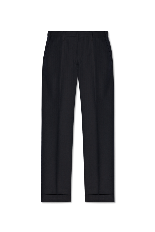 Dries Van Noten Wełniane spodnie ze wzorem w jodełkę