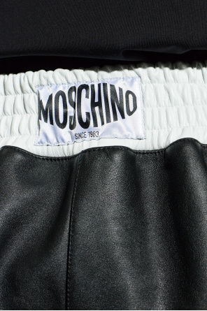 Moschino Leather shorts with logo