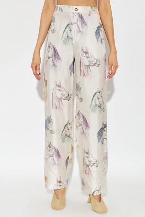 Moschino Pantaloni din mătase cu imprimeu