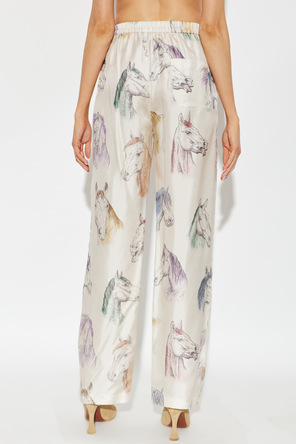 Moschino Pantaloni din mătase cu imprimeu