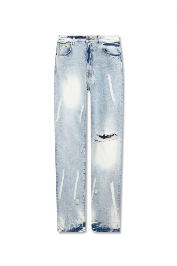 Men's Ripped Printed Baggy Jeans in Blue