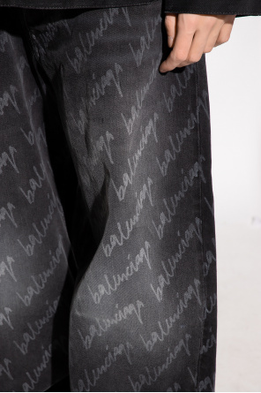 Balenciaga Ruffle Hem Mesh Detail Printed Dress