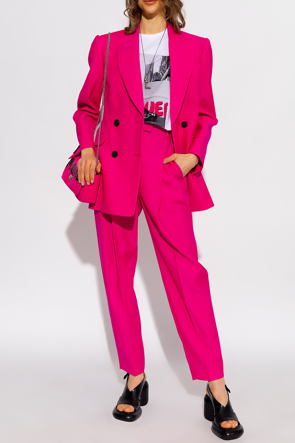 GenesinlifeShops Japan - Comme Des Garçons Pre-Owned abstract print  longsleeved dress - Pink Wool pleat - front trousers Alexander McQueen
