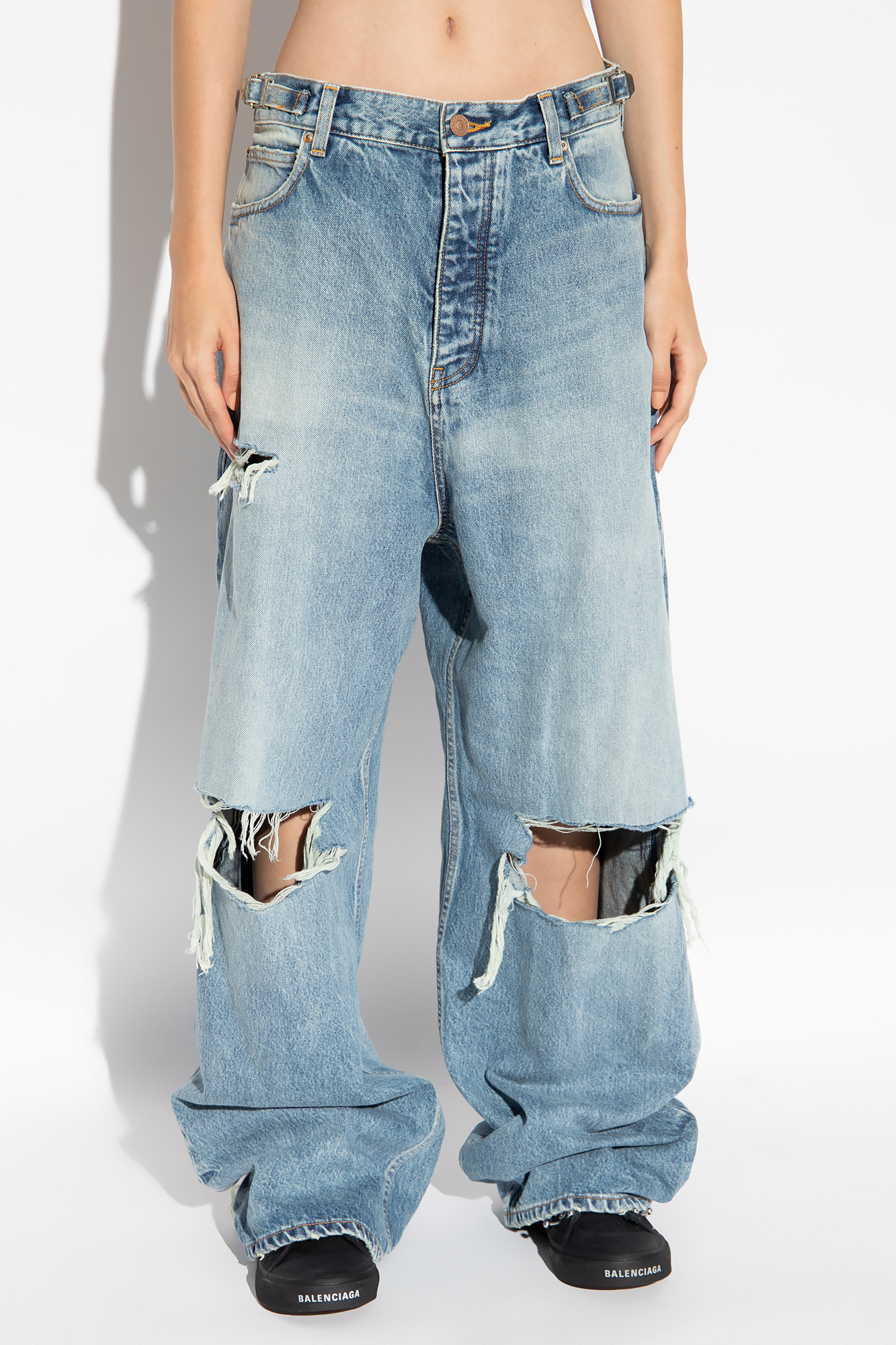 Balenciaga - Wide-Leg Distressed Jeans - Blue Balenciaga