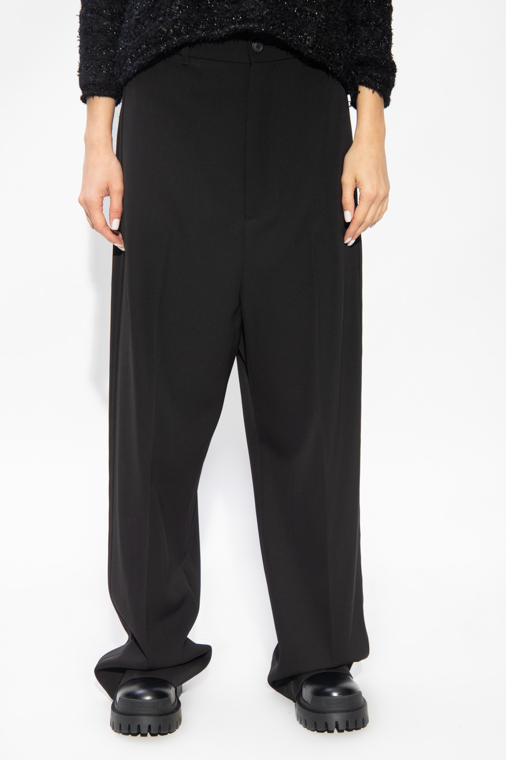 Balenciaga Pleat-front Red trousers with drop crotch