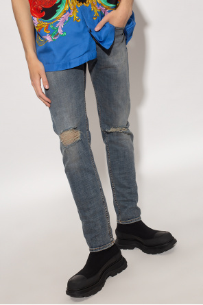 QED London 3 piece knitted set pants in cornflower blue Skinny jeans