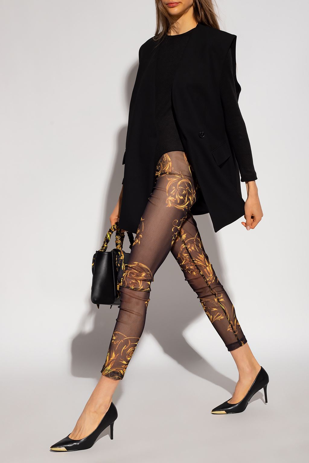 Dolce & Gabbana Black Logo Print Sheer Leggings