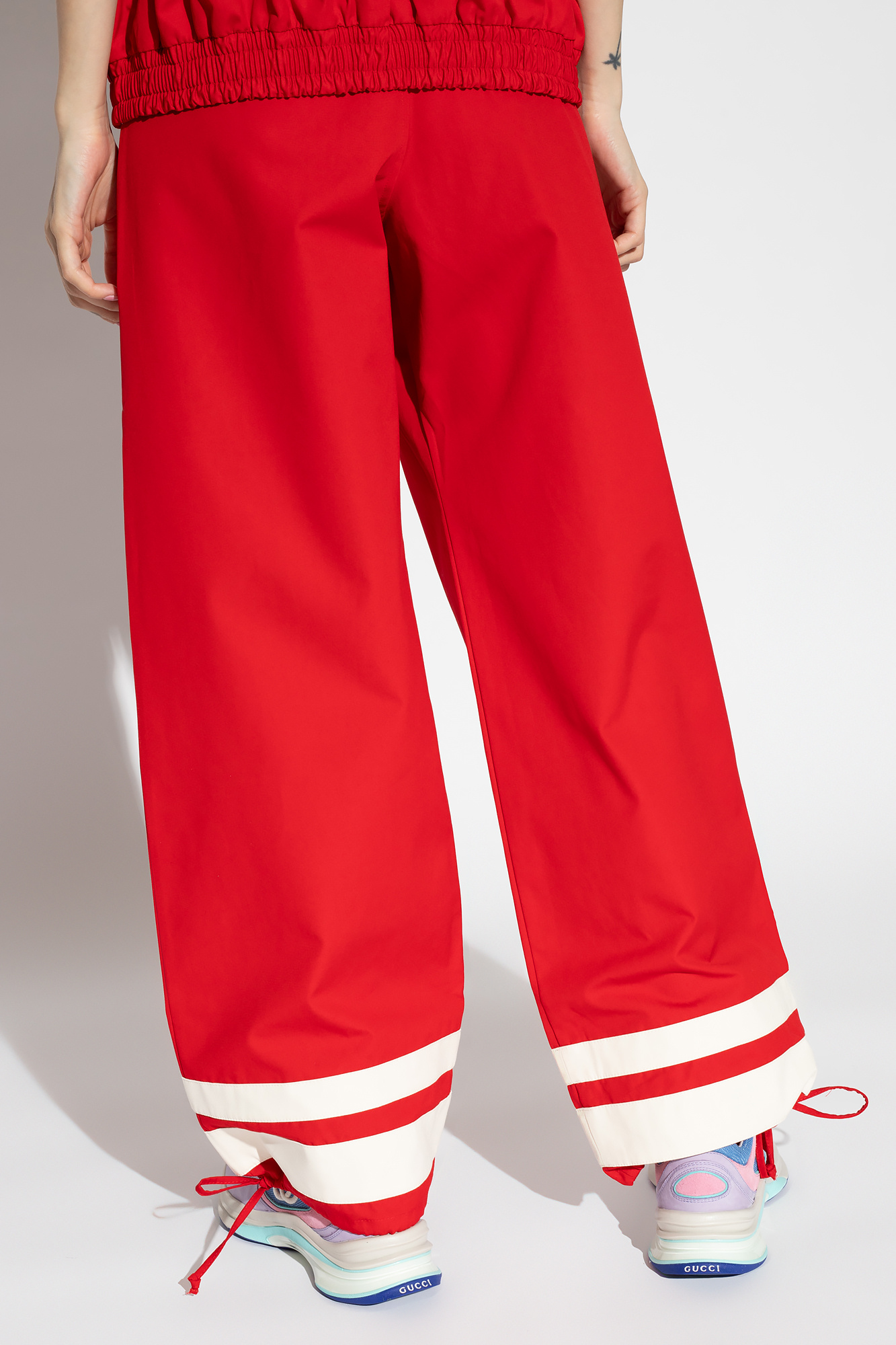 GUCCI Wool Trousers Womens Medium US 6  IT 42 Brown Beige Side Pocket Belt  loop  eBay