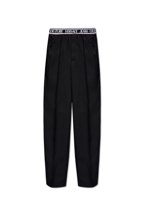 Trousers with elastic waist od Navy Center-Back Stripe Wool Hoodie from Thom Browne