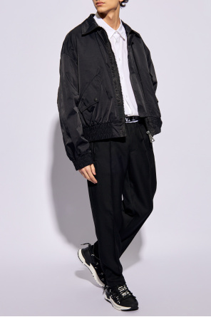 Trousers with elastic waist od Navy Center-Back Stripe Wool Hoodie from Thom Browne