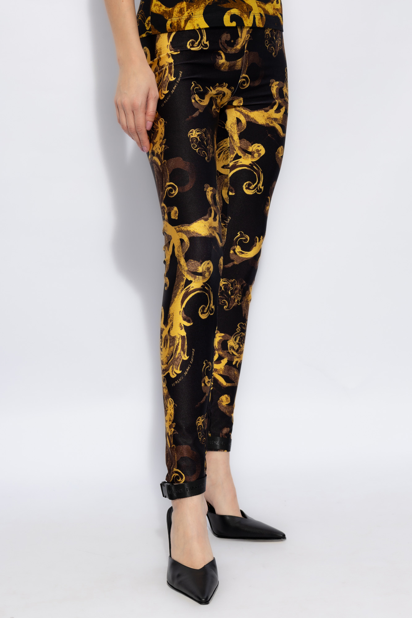 Black Leggings with logo Versace Jeans Couture - Vitkac France