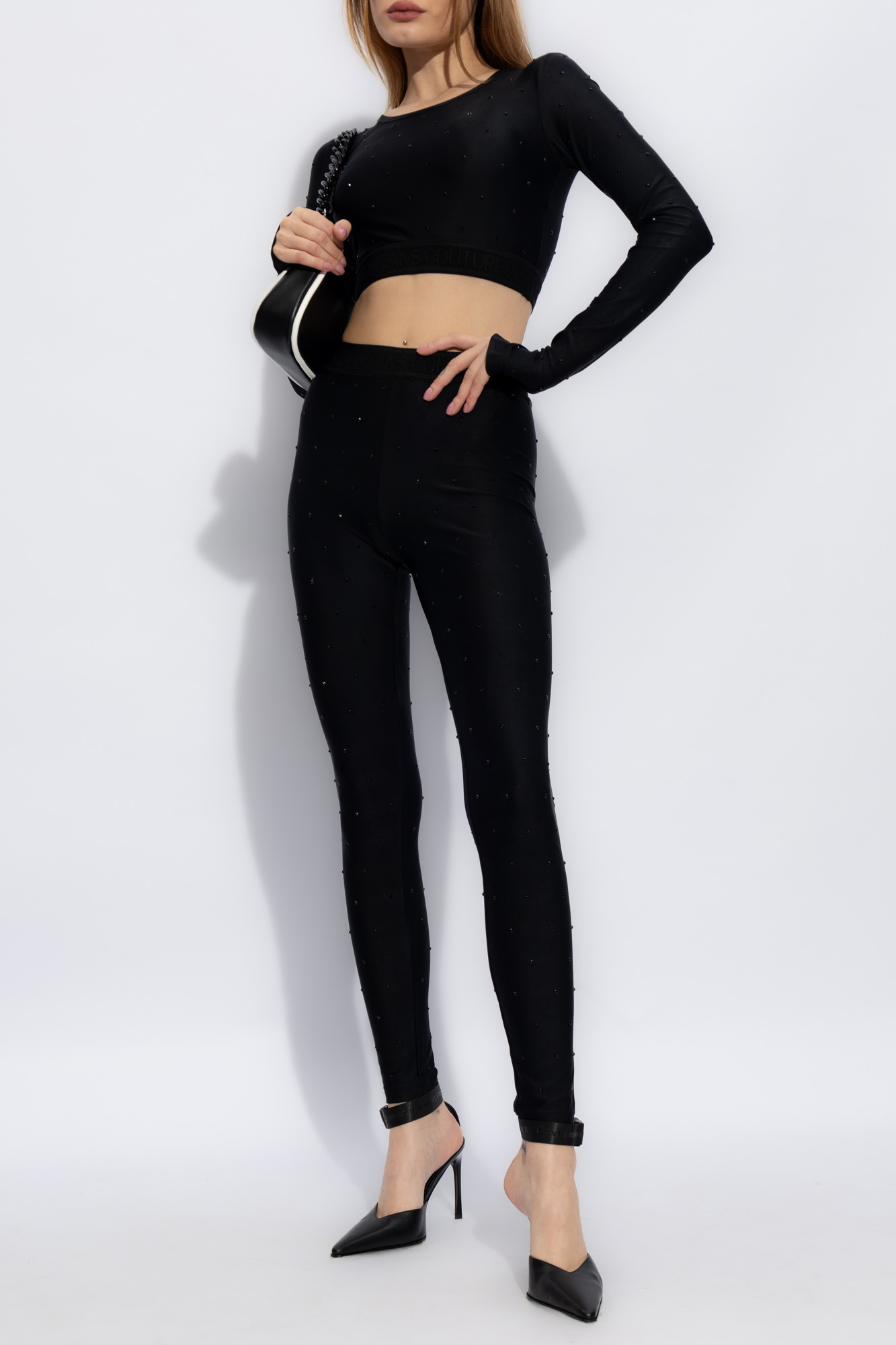 Black Chain Couture Leggings by Versace Jeans Couture on Sale