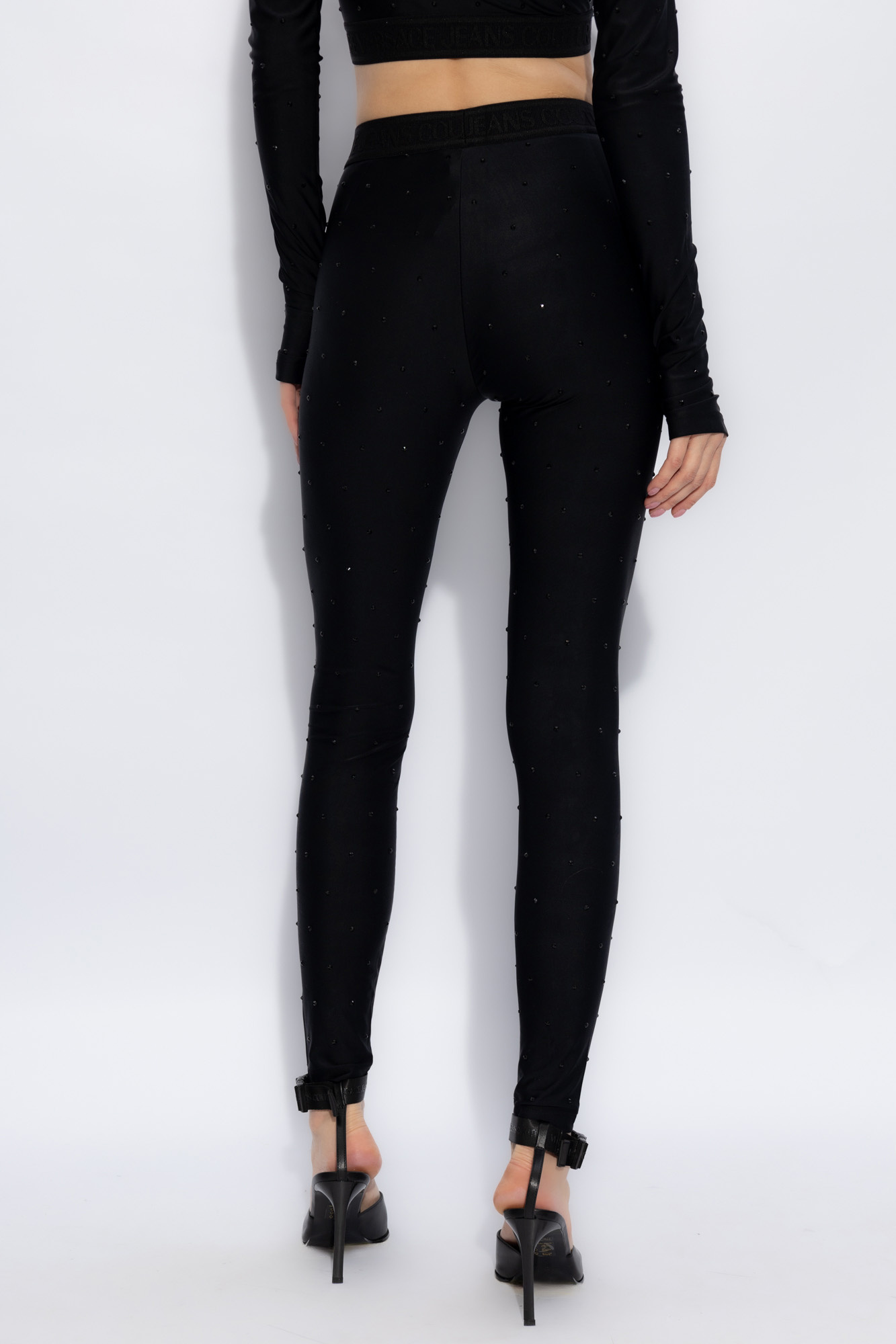Black Rhinestone-embellished leggings Versace Jeans Couture