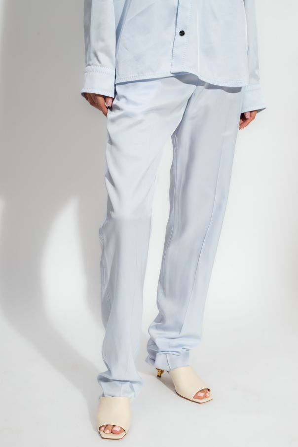 Light Blue Dress Shirt with Pajama Pants Outfits For Women (3