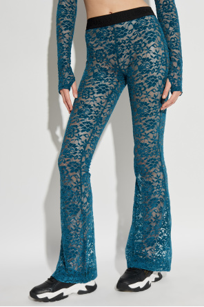 Versace Jeans Couture Koronkowe spodnie z rozszerzanymi nogawkami
