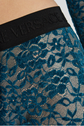 Versace Jeans Couture Koronkowe spodnie z rozszerzanymi nogawkami