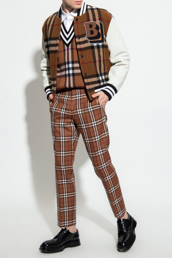 BURBERRY: Dover check wool tailored pants - Brown