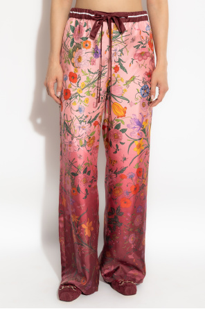 Gucci Pantalones de seda con estampado floral